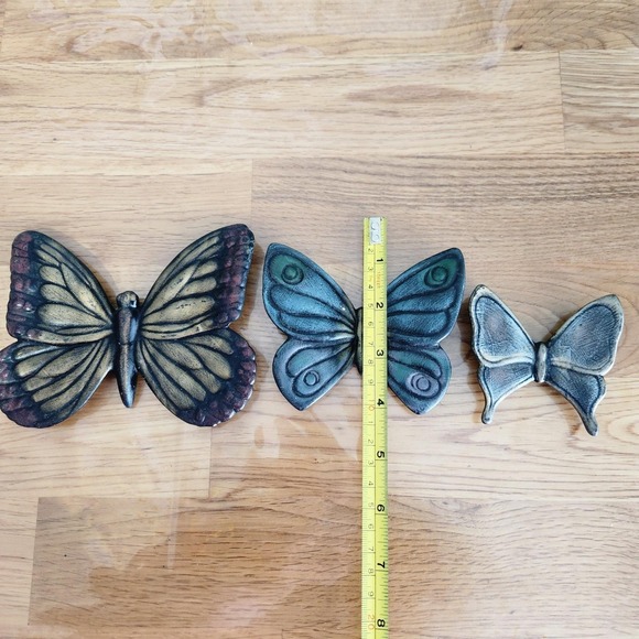 Set of 3 Ceramic Butterfly Wall Hang Decor Set Blue MCM 3D Hanging - Picture 5 of 6